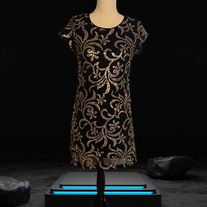 “Kensie” black dress with gold sequins- excellent condition. Size 2